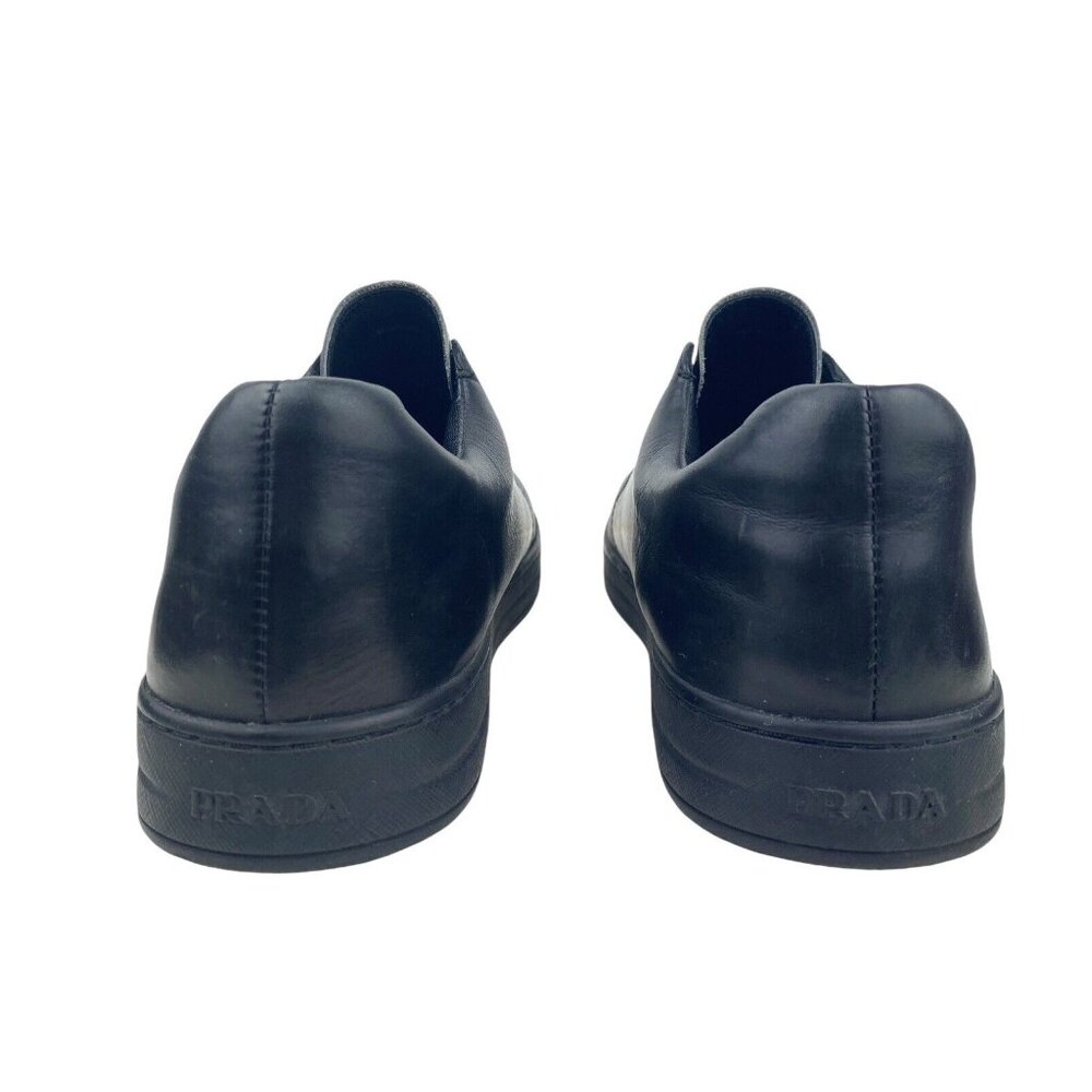 Prada Black Calfskin Leather Silver Chrome Slip On Sneakers 3S6047 US 8 EU 41 - Picture 7 of 16